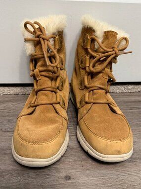 Sorel Women’s Leather & Suede Snow Boots Brown Camel Ancient Fossil Size 9
